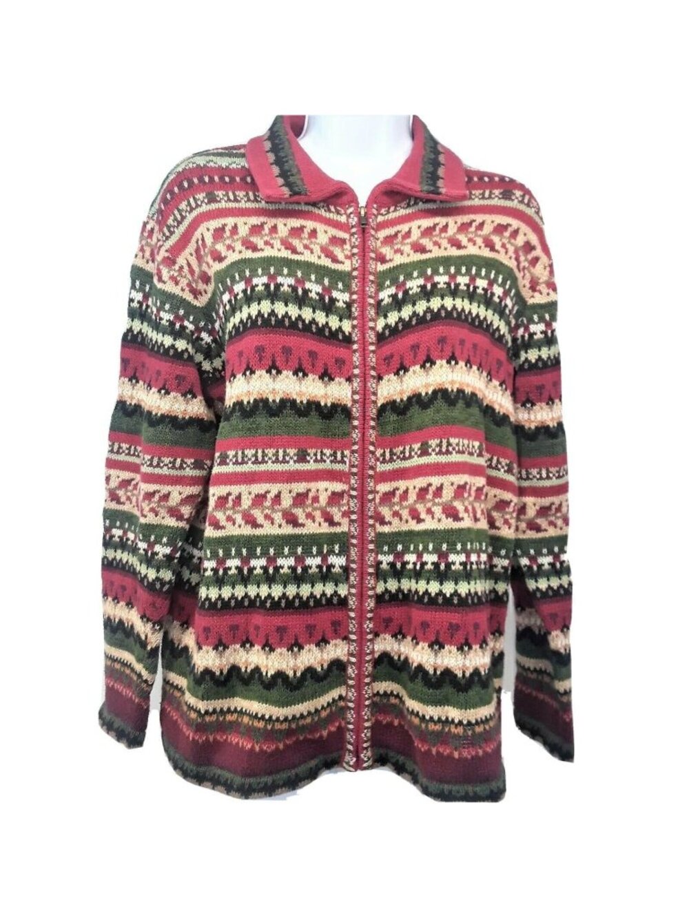 Tiara International Cardigan Sweater Zip Front Womens Small Fair Isle 2001 Desig